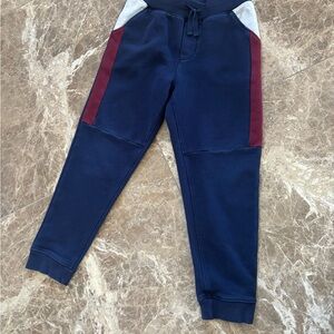 Janie and Jack Navy Joggers with Burgundy and White Accents
